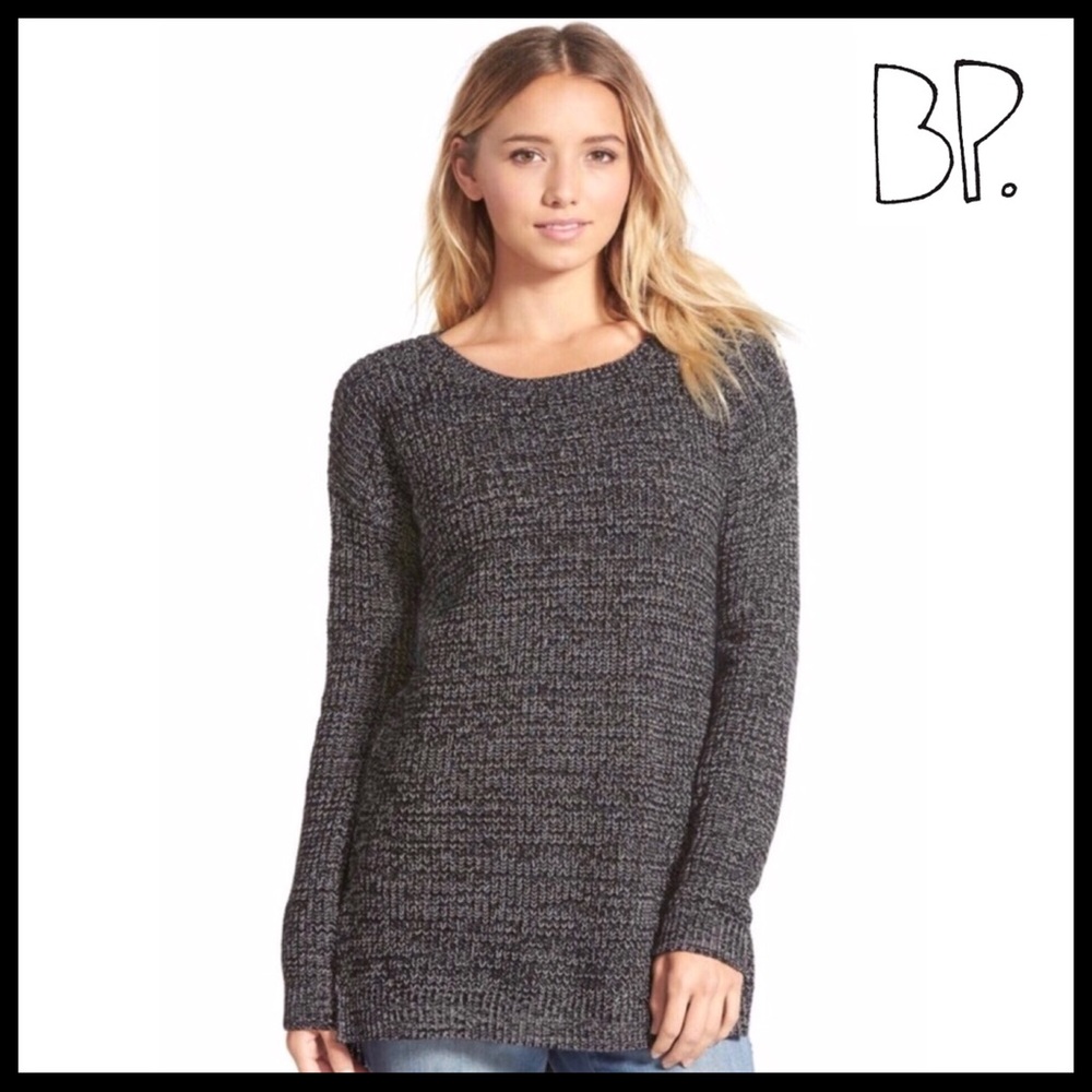 BLACK MARLED CHUNKY KNIT PULLOVER TUNIC SWEATER - Picture 8 of 8